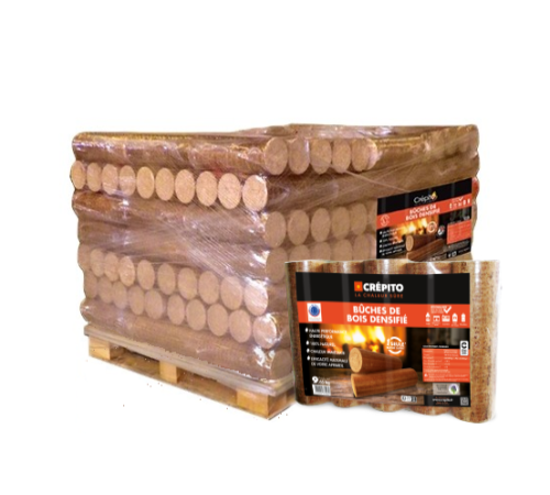 Bûches de bois densifié Crépito - Demi-palette de 52 packs de 5 bûches (9,65kg)